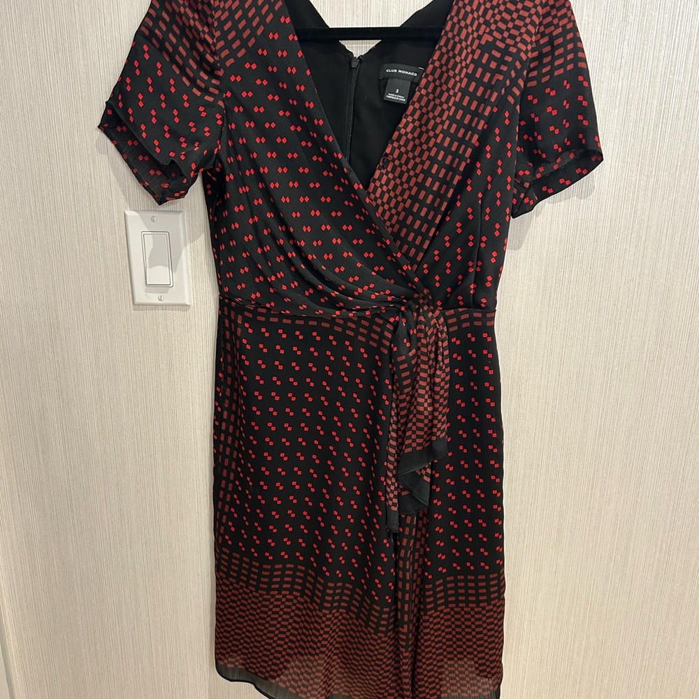 Club Monaco Black and Red Asymmetrical Dress